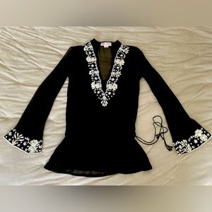 Monique Leshman Black Sheer Beaded Peplum coverup with Bell sleeves.